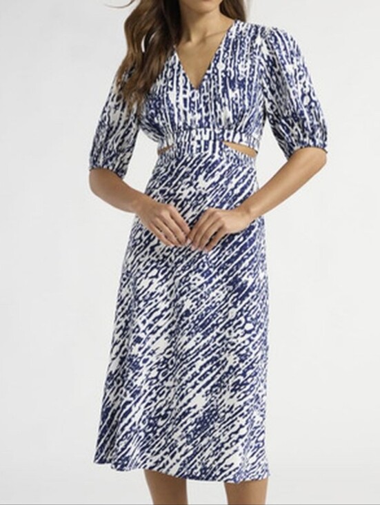 Sophia Vergara Dresses & Skirts - NWT. Sofia Blue & White Abstract V-Neck Midi Dress with Side Cutouts